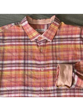 Tommy Bahama Shirt Mens 3XL Multicolor Plaid Long Sleeve Linen Blend IslandZone